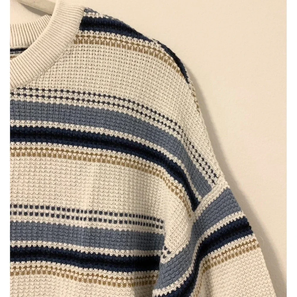 O'Neill Cropped Boxy Flared Sleeve Striped Surf Knit Sweater Woman's Size S Blue